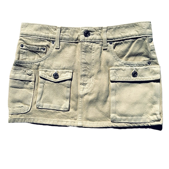 GRLFRND Khaki Cargo Mini Skirt SIZE 23 Micro Low Rise Designer Rigid $215 NEW - Picture 5 of 8